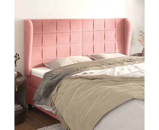 Tăblie de pat cu aripioare, roz, 163x23x118/128 cm, catifea
