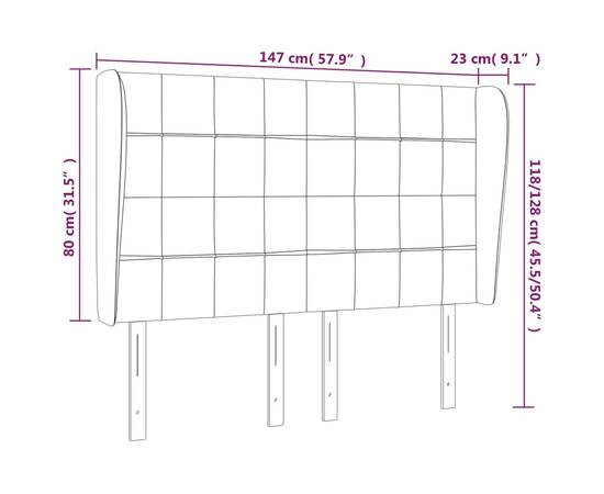 Tăblie de pat cu aripioare gri închis 147x23x118/128 cm catifea, 9 image