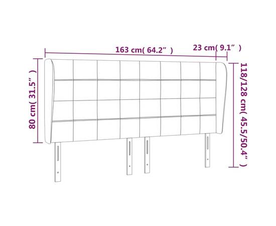 Tăblie de pat cu aripioare gri închis 163x23x118/128 cm textil, 9 image