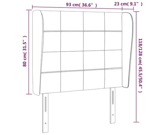 Tăblie de pat cu aripioare gri închis 93x23x118/128 cm textil, 9 image