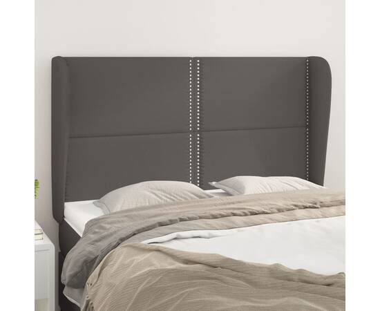 Tăblie de pat cu aripioare gri 147x23x118/128 cm piele eco