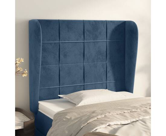 Tăblie pat cu aripioare albastru închis 83x23x118/128cm catifea