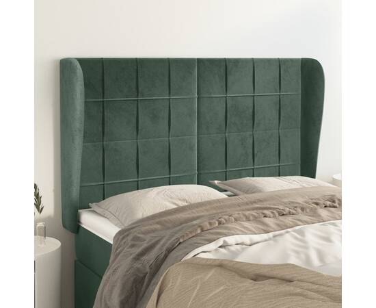 Tăblie pat cu aripioare verde închis 147x23x118/128 cm catifea