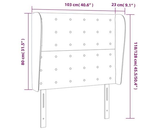 Tăblie de pat cu aripioare, alb, 103x23x118/128 cm, piele eco, 9 image