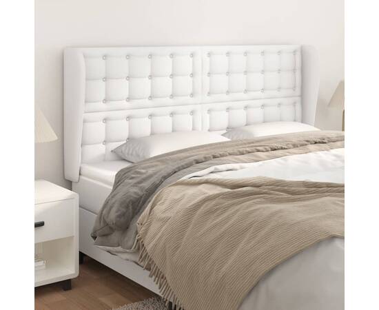 Tăblie de pat cu aripioare, alb, 203x23x118/128 cm, piele eco
