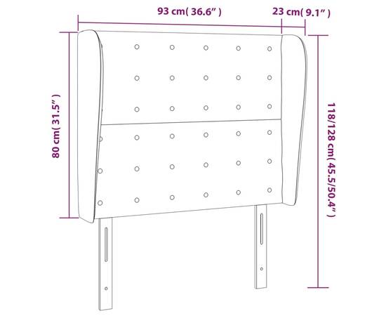 Tăblie de pat cu aripioare, alb, 93x23x118/128 cm, piele eco, 9 image