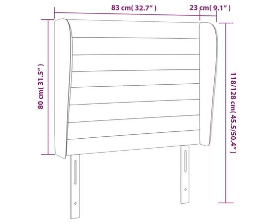 Tăblie de pat cu aripioare, albastru, 83x23x118/128 cm, textil, 9 image