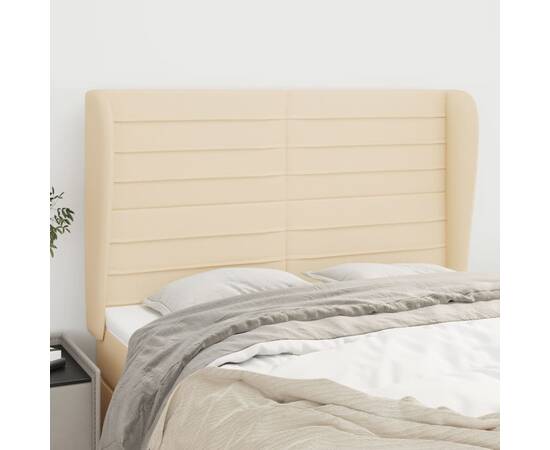 Tăblie de pat cu aripioare, crem, 147x23x118/128 cm, textil