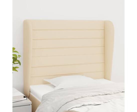 Tăblie de pat cu aripioare, crem, 83x23x118/128 cm, textil