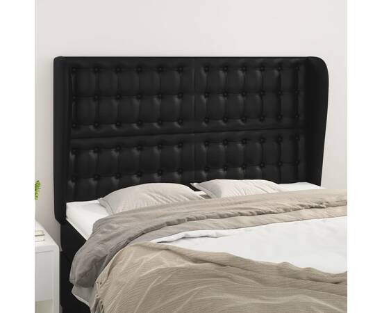 Tăblie de pat cu aripioare, negru, 147x23x118/128 cm, piele eco