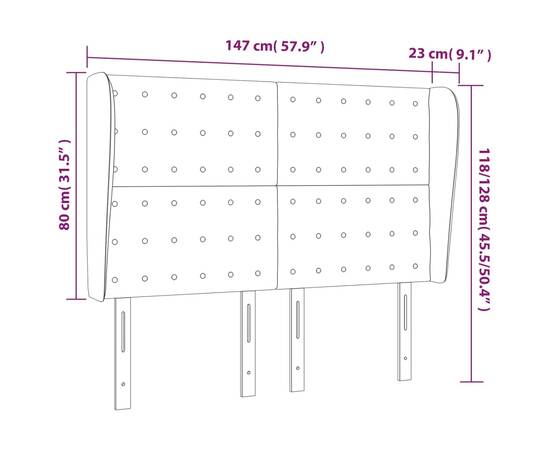 Tăblie de pat cu aripioare, negru, 147x23x118/128 cm, piele eco, 9 image