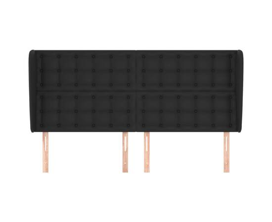 Tăblie de pat cu aripioare, negru, 163x23x118/128 cm, piele eco, 3 image