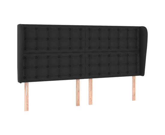 Tăblie de pat cu aripioare, negru, 163x23x118/128 cm, piele eco, 2 image