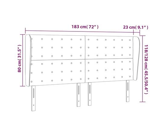 Tăblie de pat cu aripioare, negru, 183x23x118/128 cm, piele eco, 9 image