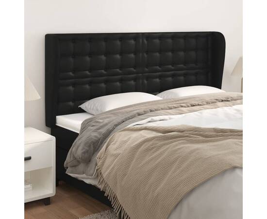 Tăblie de pat cu aripioare, negru, 203x23x118/128 cm, piele eco