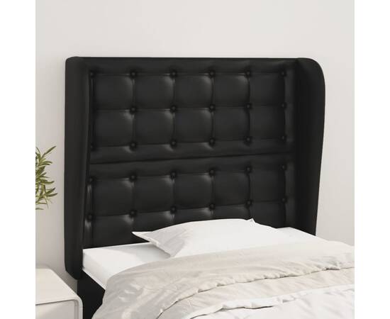 Tăblie de pat cu aripioare, negru, 93x23x118/128 cm, piele eco