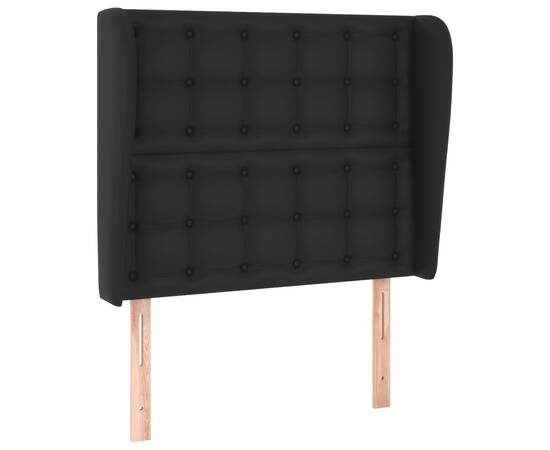 Tăblie de pat cu aripioare, negru, 93x23x118/128 cm, piele eco, 2 image