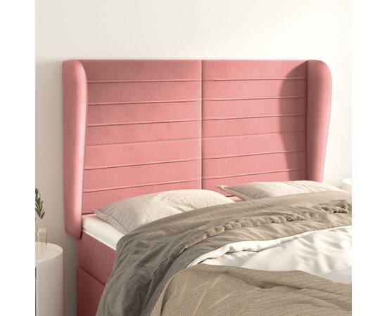 Tăblie de pat cu aripioare, roz, 147x23x118/128 cm, catifea