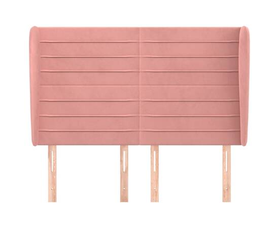 Tăblie de pat cu aripioare, roz, 147x23x118/128 cm, catifea, 3 image