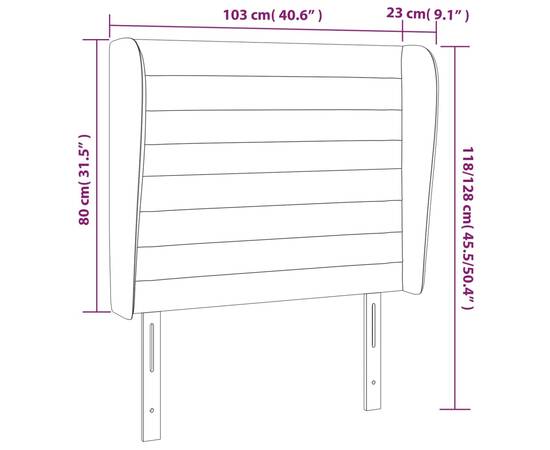 Tăblie de pat cu aripioare gri închis 103x23x118/128 cm catifea, 9 image