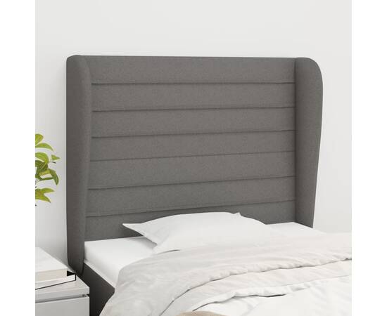 Tăblie de pat cu aripioare gri închis 83x23x118/128 cm textil