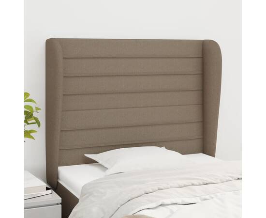 Tăblie de pat cu aripioare gri taupe 103x23x118/128 cm textil