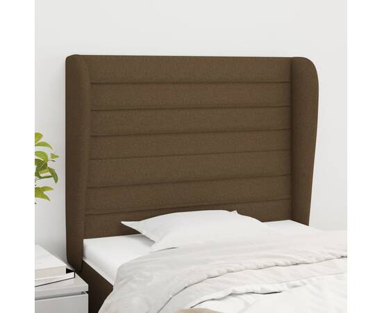 Tăblie de pat cu aripioare maro închis 103x23x118/128 cm textil