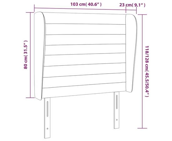 Tăblie de pat cu aripioare maro închis 103x23x118/128 cm textil, 9 image