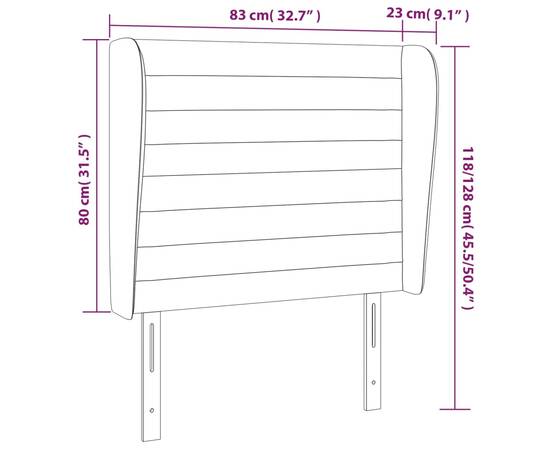 Tăblie pat cu aripioare albastru închis 83x23x118/128cm catifea, 9 image