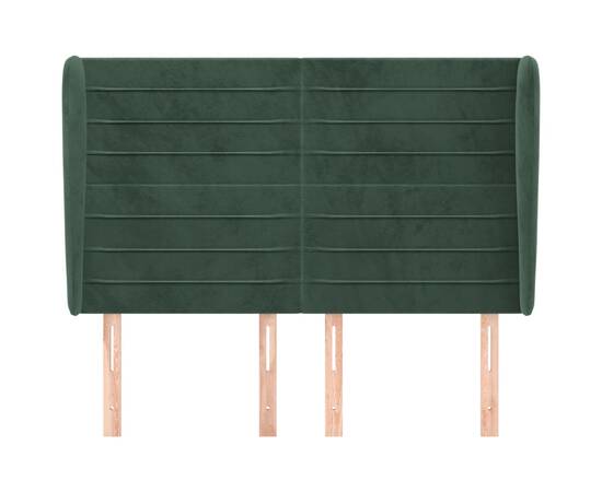 Tăblie pat cu aripioare verde închis 147x23x118/128 cm catifea, 3 image
