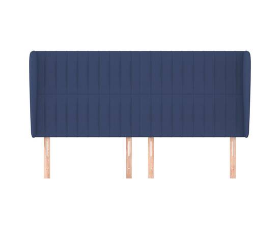 Tăblie de pat cu aripioare, albastru, 163x23x118/128 cm, textil, 3 image