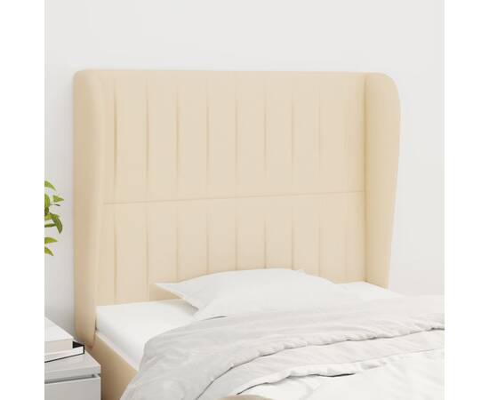Tăblie de pat cu aripioare, crem, 103x23x118/128 cm, textil