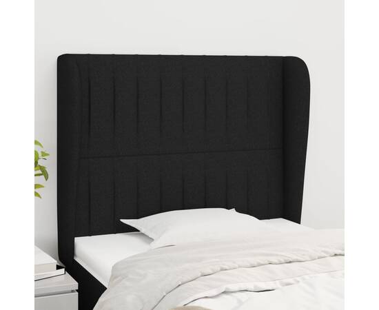 Tăblie de pat cu aripioare, negru, 103x23x118/128 cm, textil