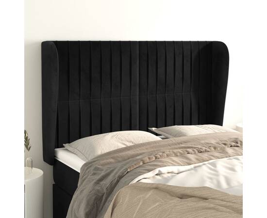 Tăblie de pat cu aripioare, negru, 147x23x118/128 cm, catifea