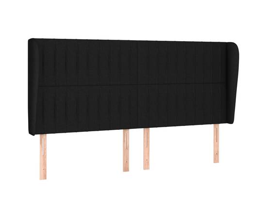 Tăblie de pat cu aripioare, negru, 163x23x118/128 cm, textil, 2 image