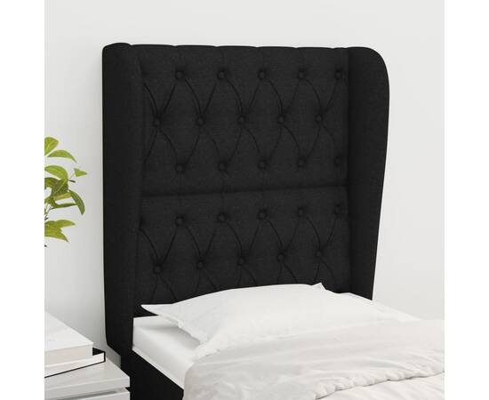 Tăblie de pat cu aripioare, negru, 83x23x118/128 cm, textil