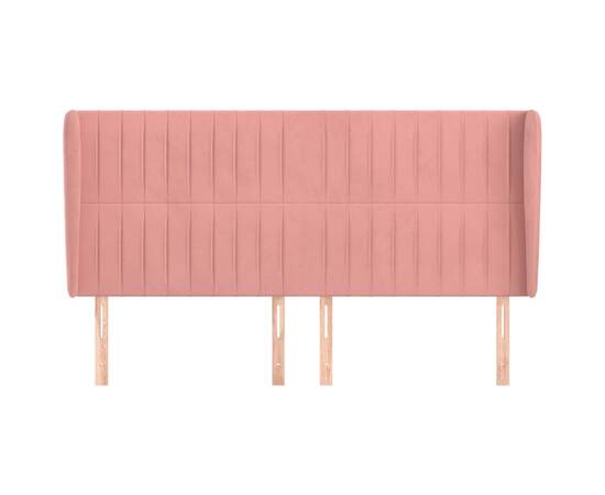 Tăblie de pat cu aripioare, roz, 183x23x118/128 cm, catifea, 3 image