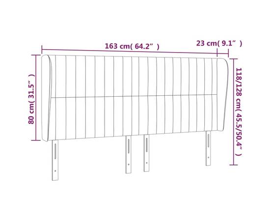 Tăblie de pat cu aripioare gri închis 163x23x118/128 cm catifea, 8 image