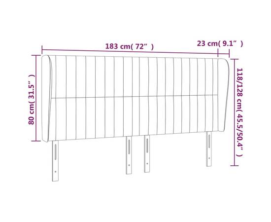 Tăblie de pat cu aripioare gri închis 183x23x118/128 cm textil, 9 image