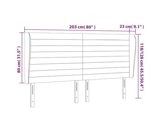 Tăblie de pat cu aripioare gri deschis 203x23x118/128cm catifea, 9 image