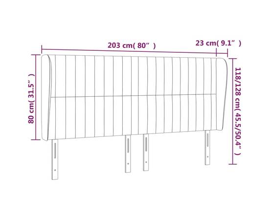 Tăblie de pat cu aripioare gri deschis 203x23x118/128cm catifea, 9 image