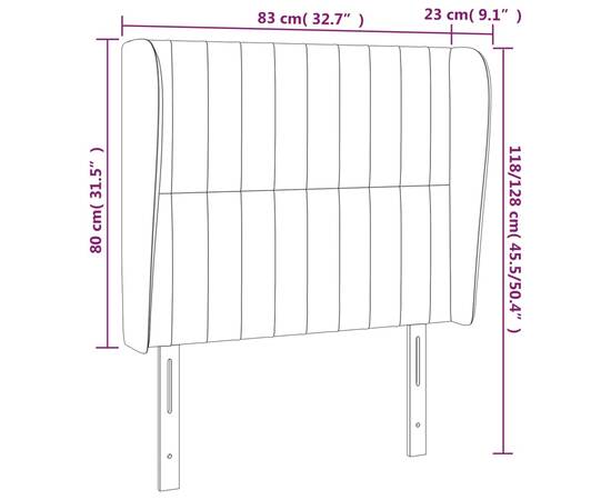 Tăblie de pat cu aripioare gri deschis 83x23x118/128 cm catifea, 9 image