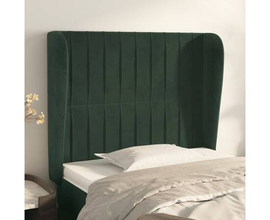 Tăblie pat cu aripioare verde închis 103x23x118/128 cm catifea