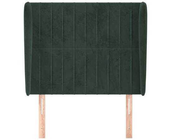 Tăblie pat cu aripioare verde închis 103x23x118/128 cm catifea, 3 image