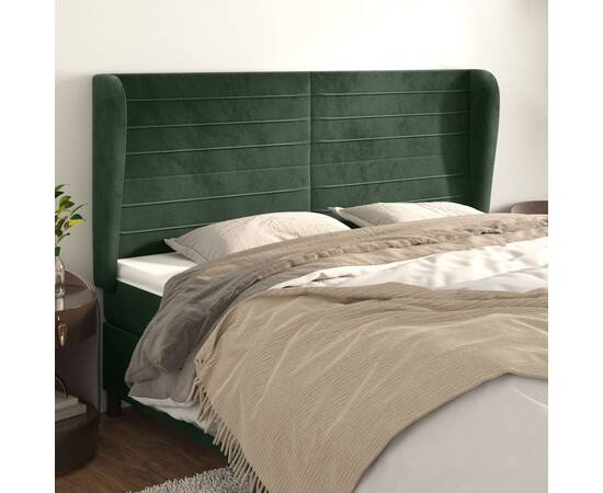 Tăblie pat cu aripioare verde închis 163x23x118/128 cm catifea