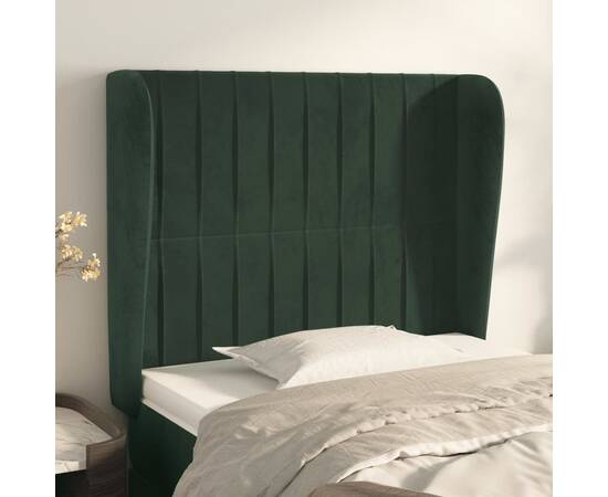 Tăblie pat cu aripioare verde închis 83x23x118/128 cm catifea