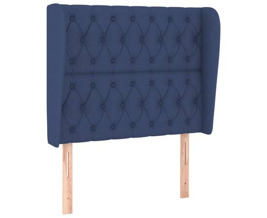 Tăblie de pat cu aripioare, albastru, 103x23x118/128 cm, textil, 2 image