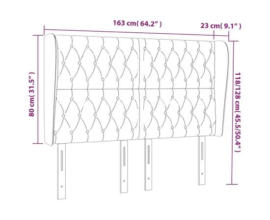 Tăblie de pat cu aripioare, albastru, 163x23x118/128 cm, textil, 9 image