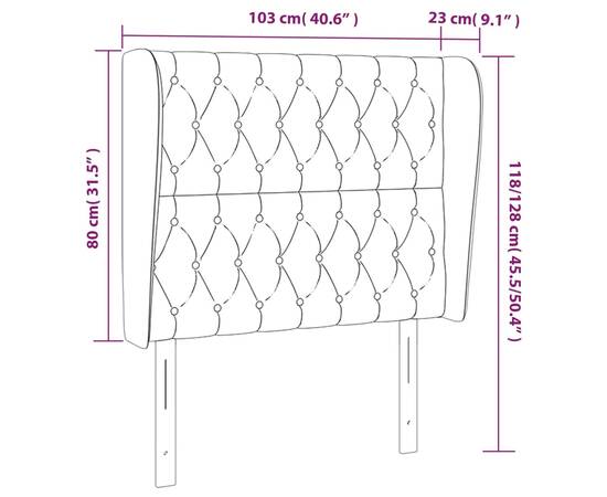 Tăblie de pat cu aripioare, crem, 103x23x118/128 cm, textil, 9 image