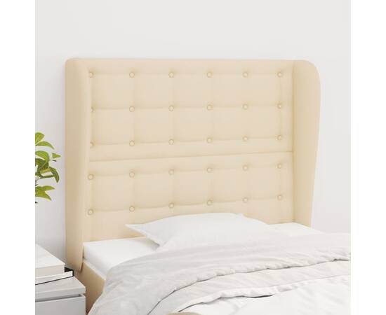 Tăblie de pat cu aripioare, crem, 103x23x118/128 cm, textil